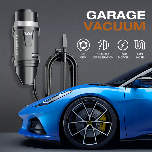 High power wall mount car vacuum with sleek black design and durable build for garage use