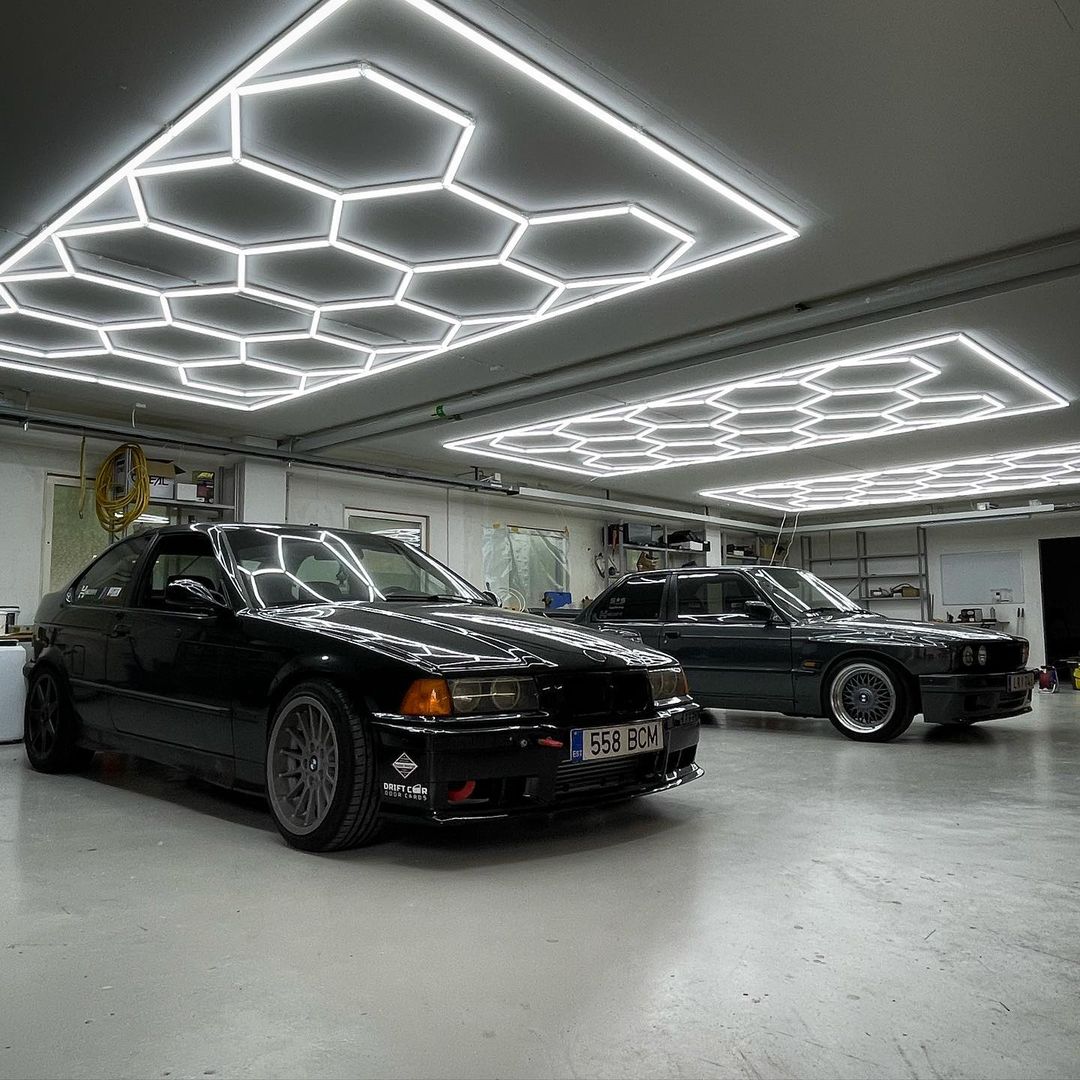 Multiple Hexagon LED lights (14 grid) in garage