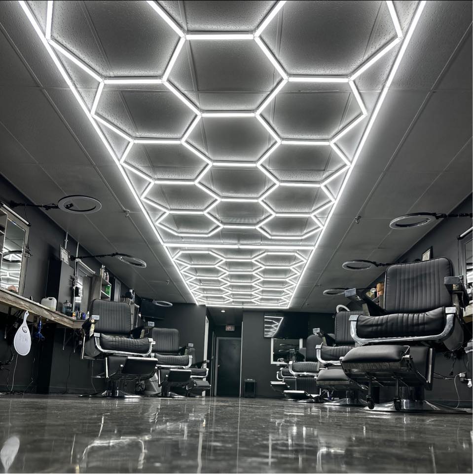Multiple Hexagon LED lights (14 grid) in hair salon