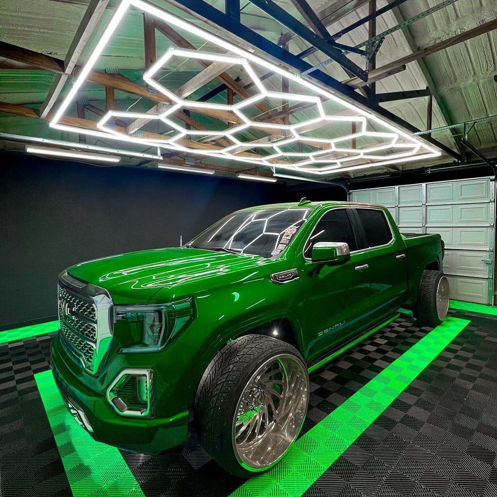 Hexagon LED light (14 grid) illuminating a truck
