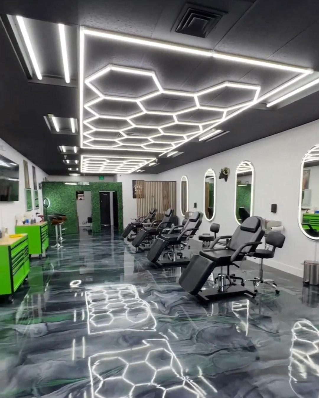 Multiple Hexagon LED lights (14 grid) in salon