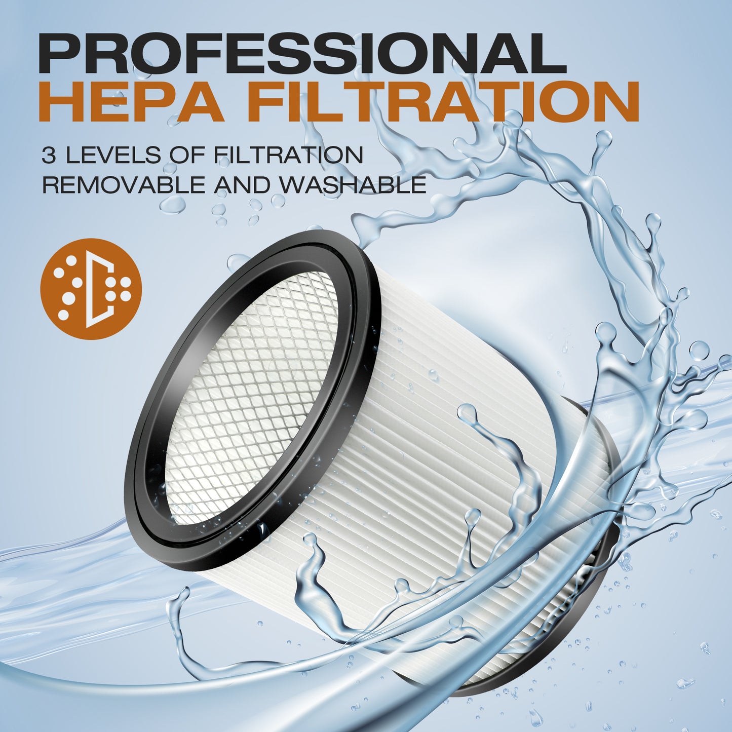 removable and washable HEPA filter for high power car vacuum