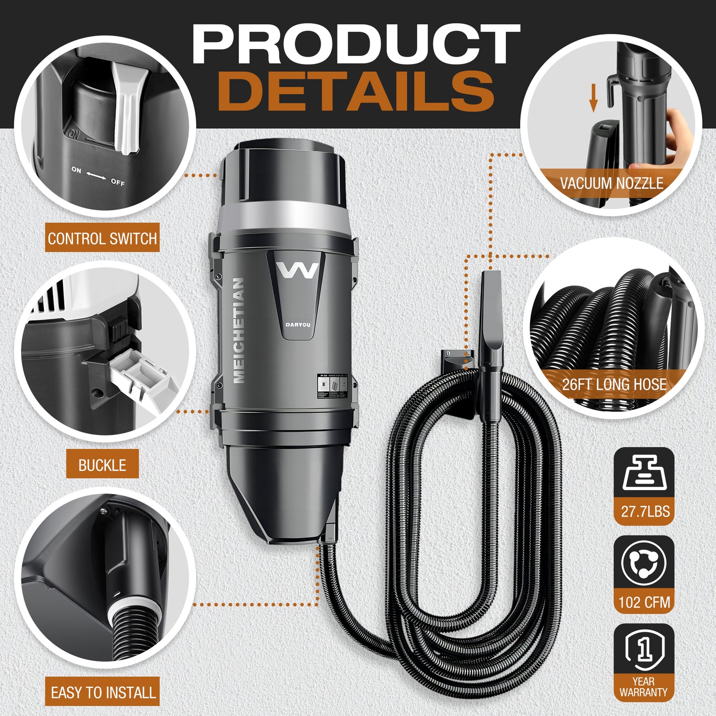 High power wall mount car vacuum product details with close-up images