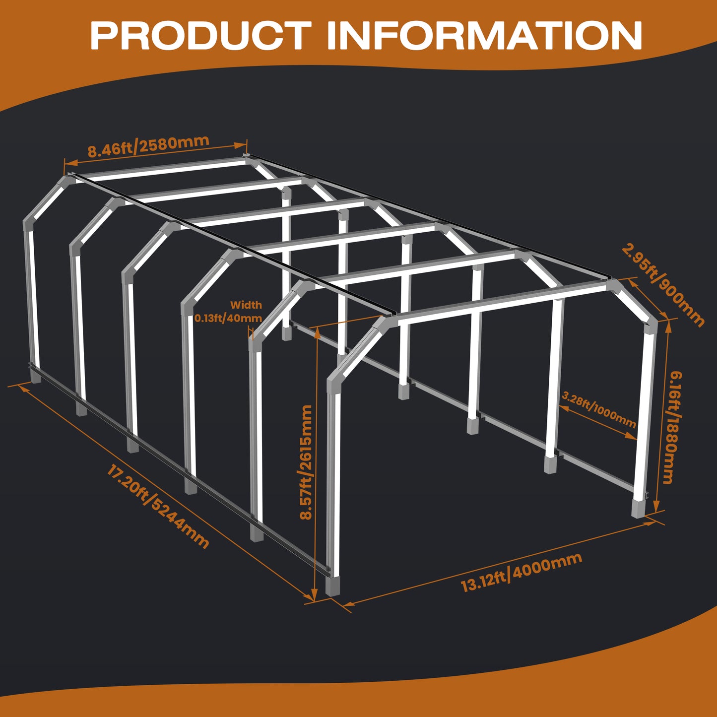 Large LED light arch tunnel dimensions