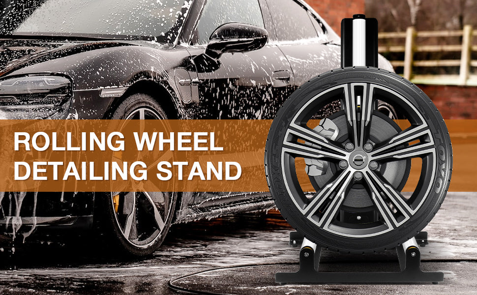 Rolling Wheel Detailing Stand in action