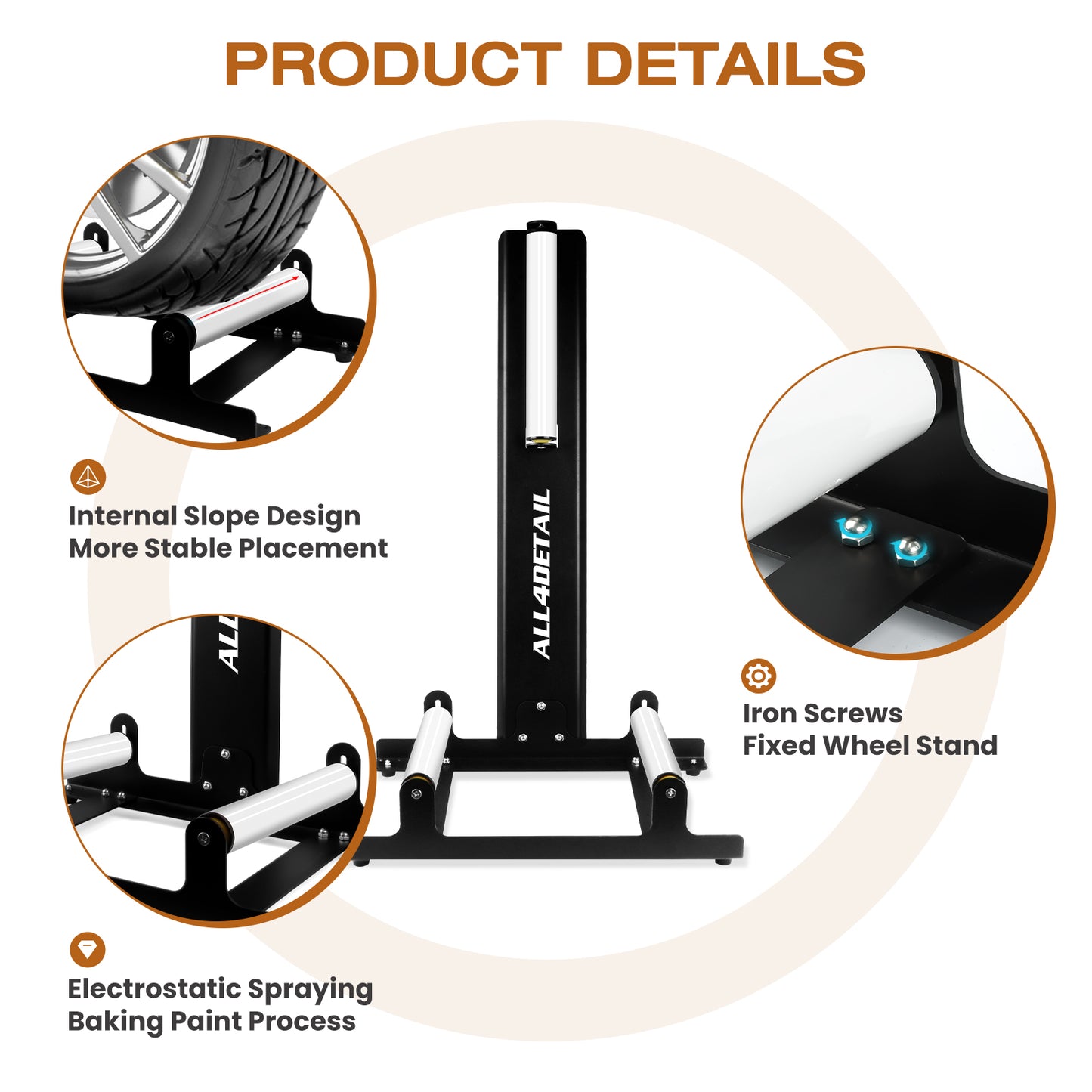 Rolling Wheel Detailing Stand Close up Details