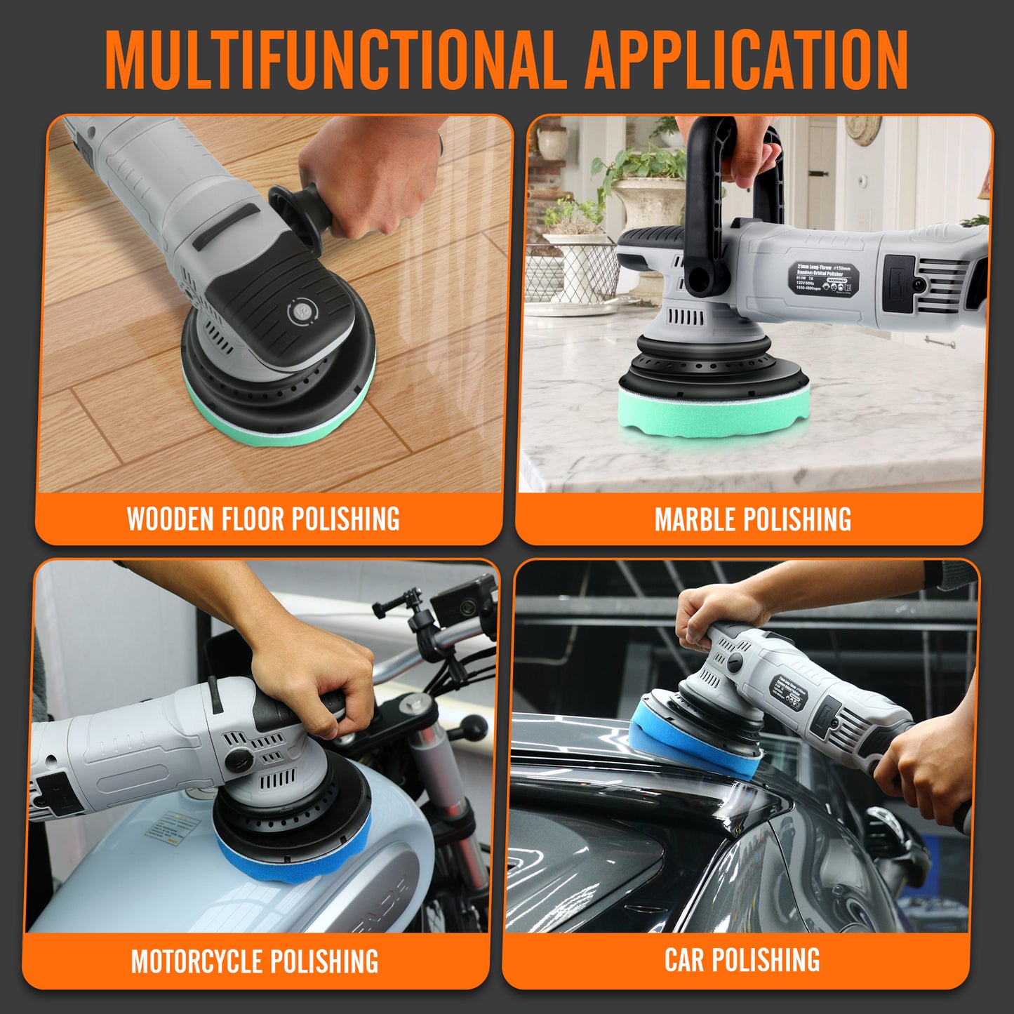 Different applications of Dual Action (DA) Polisher
