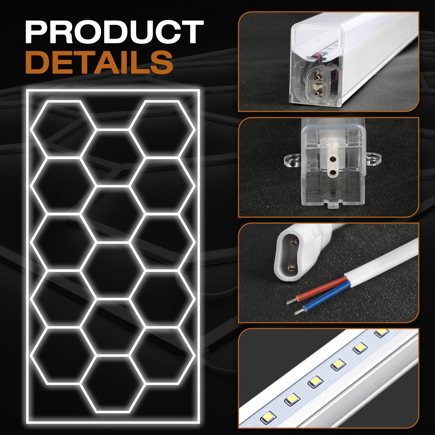 Hexagon LED lights (15 grids) close up details
