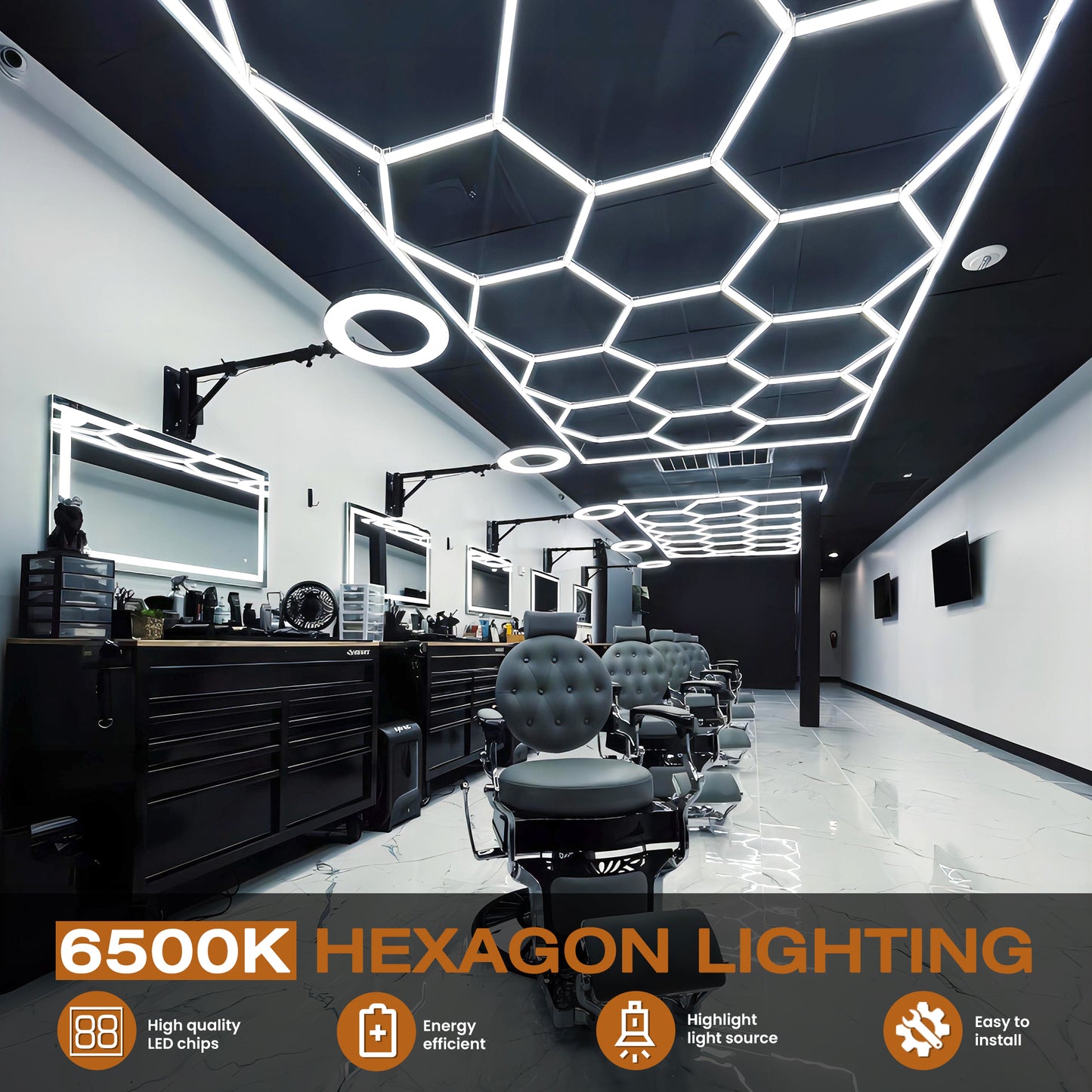 Hexagon LED lights (15 grids) installed in salon