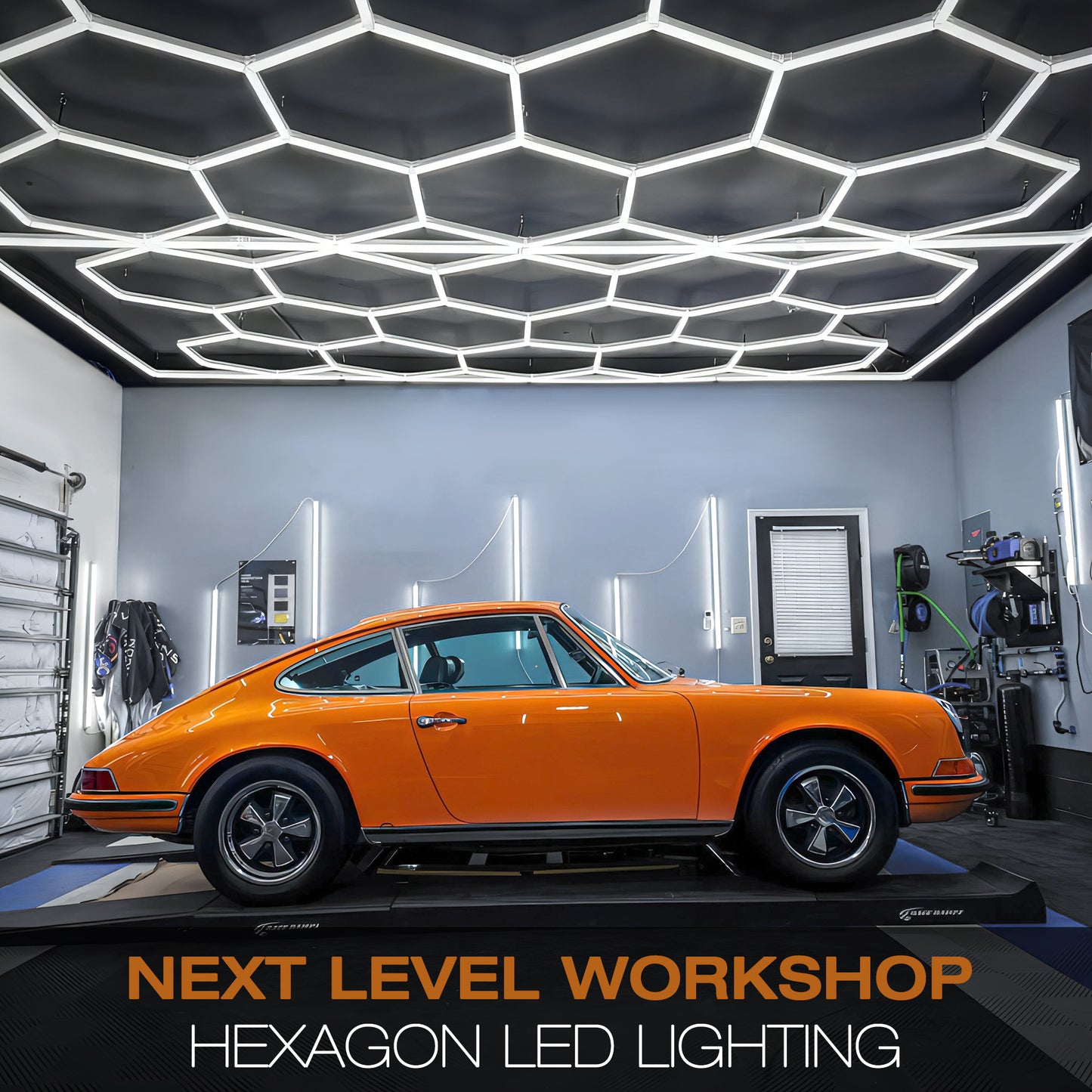 Hexagon LED light (14 grid) installed in car shop