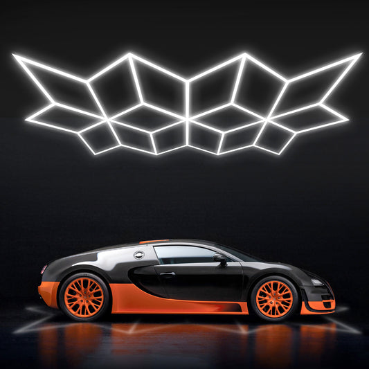 Hexagram LED light with geometric hexagonal design for shops, garages, offices, gyms, and showrooms