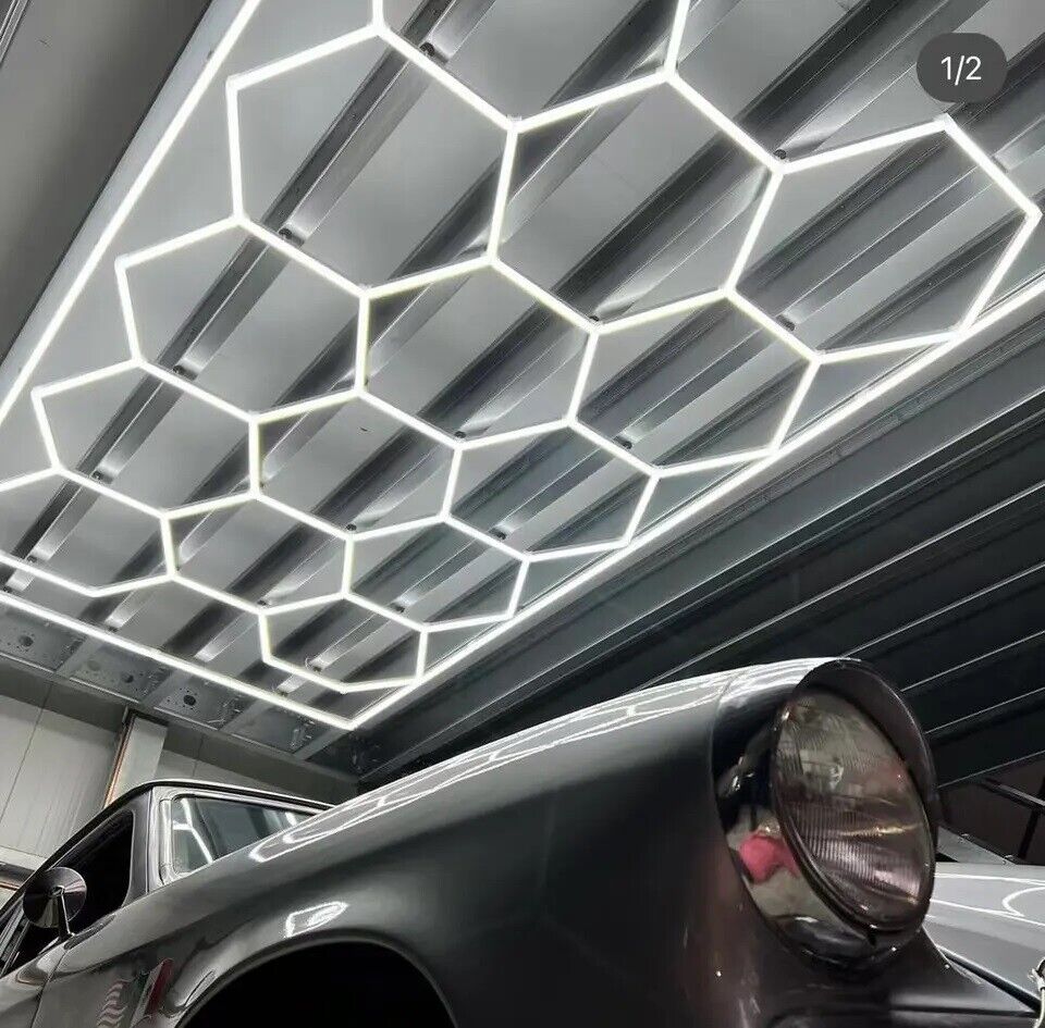 Multiple Hexagon LED lights (14 grid) in home garage