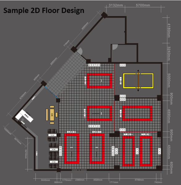 free 2D plastic flooring design with custom solutions for shops, garages, offices, gyms, and showroom