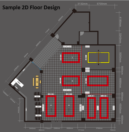 free 2D plastic flooring design with custom solutions for shops, garages, offices, gyms, and showroom