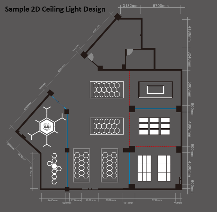 free 2D ceiling LED light design with custom solutions for shops, garages, offices, gyms, and showroom