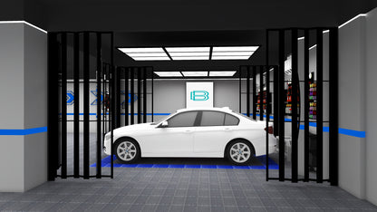 3D rendering of free design for flooring and LED lighting with custom solutions for shops, garages, offices, gyms, and showroom