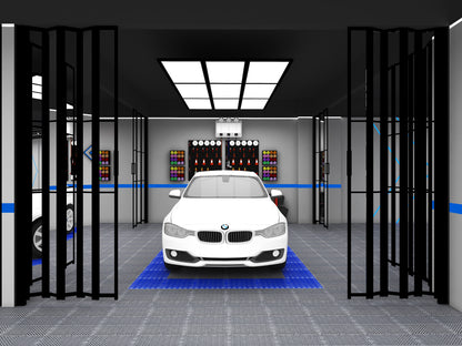 3D rendering of free design for flooring and LED lighting with custom solutions for shops, garages, offices, gyms, and showroom