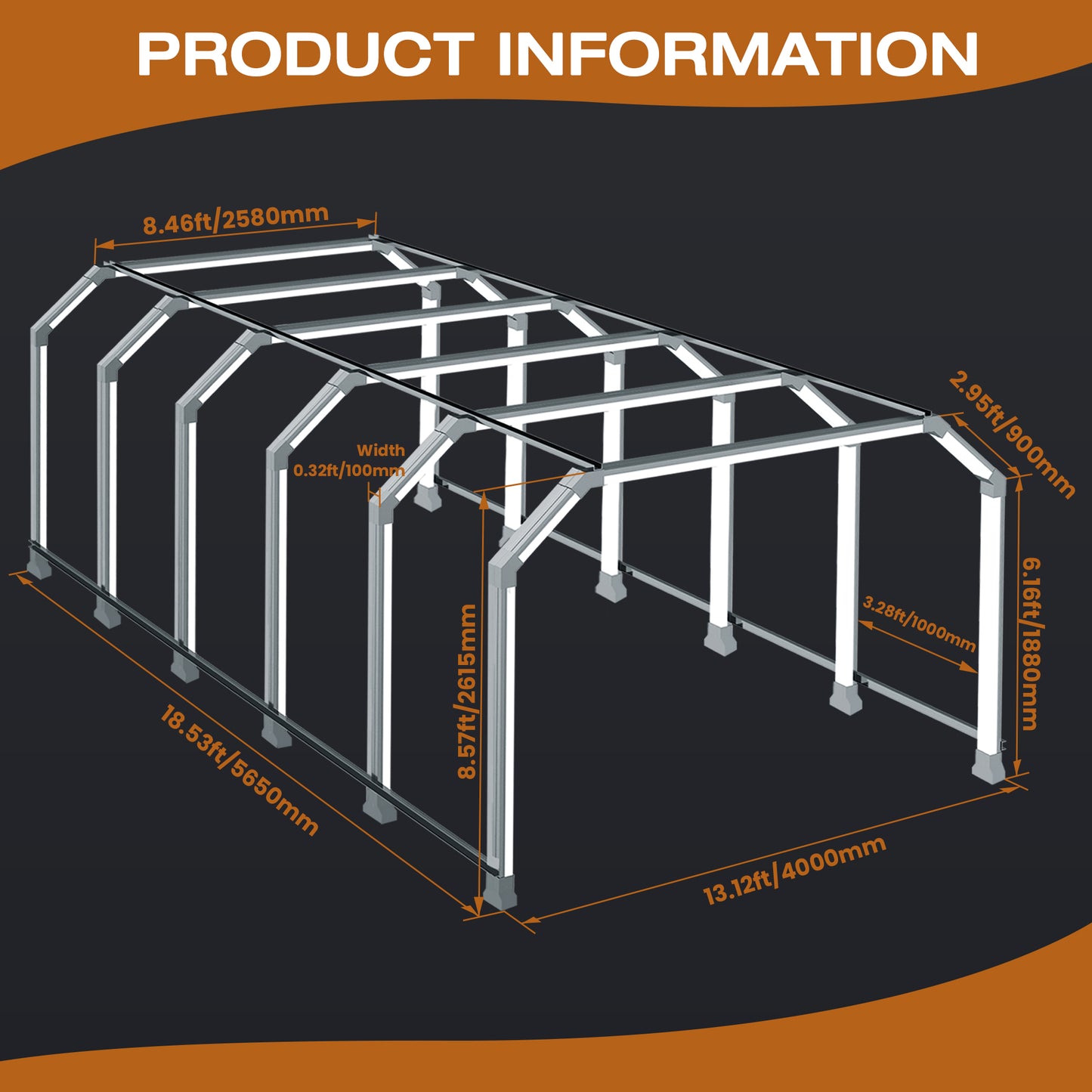 Large LED light arch tunnel dimensions